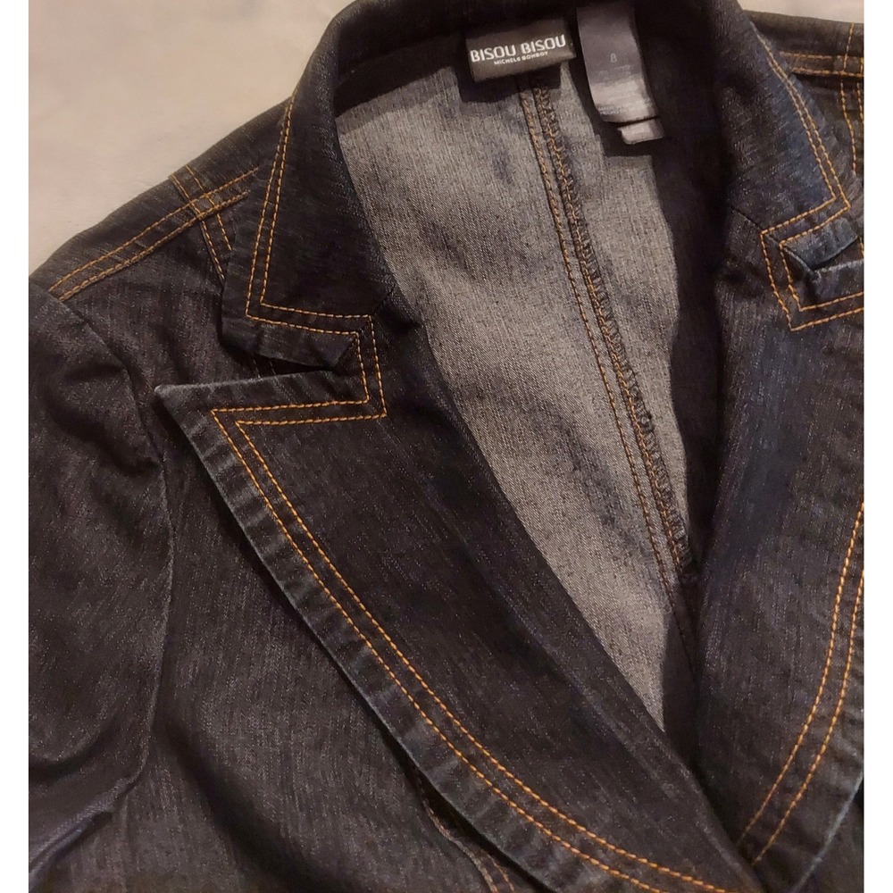 Bisou Bisou Womens Vintage Y2K Fitted Dark Wash Denim Blazer Jacket Size 8 - Picture 4 of 11